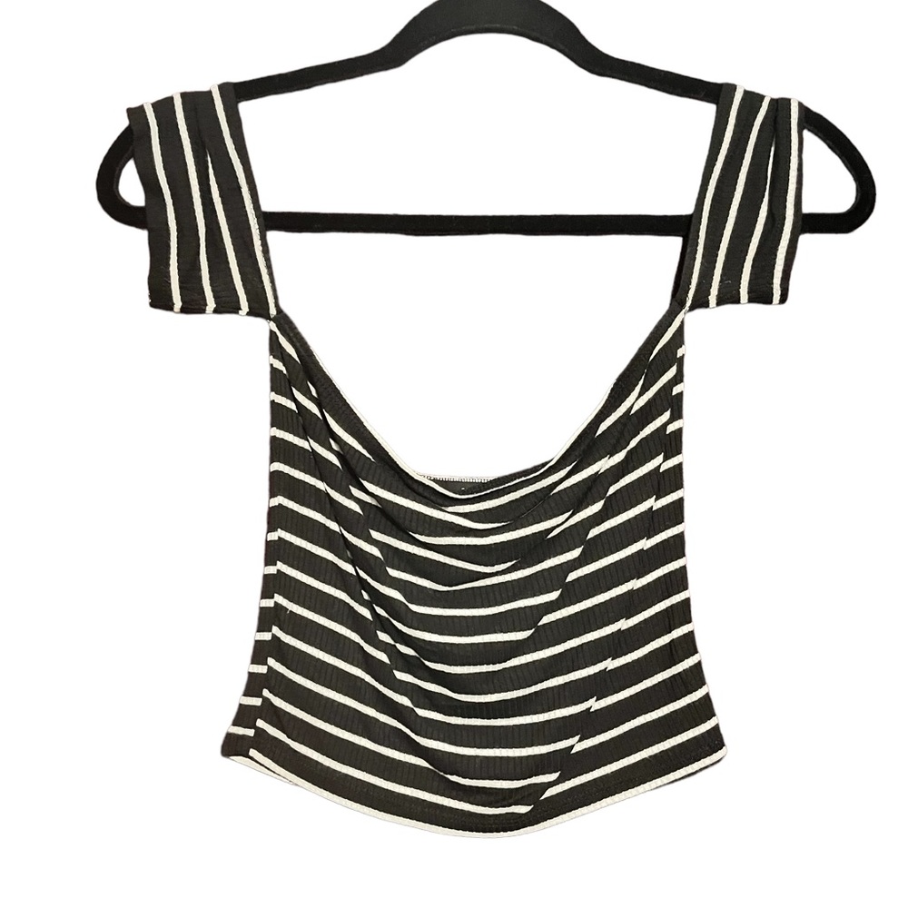 Ribbed Stripe Off the Shoulder Stretch Top